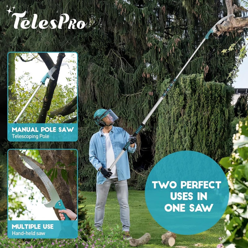 TelesPro Extendable Tree Trimmer: Manual Pole Saw | 6-24ft Telescoping Pruning Pole for Tree Trimming | Saw Attachment, Safety Goggles, and Gloves Included | Trim Branches up to 2" Diameter - Image 5
